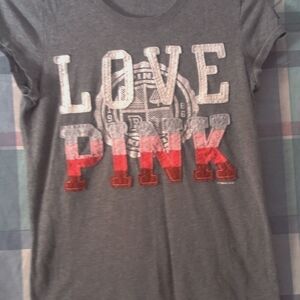 PINK Victoria's Secret Gray and Red Tee